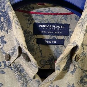 Denim and Flower men's gray short sleeve button down size large